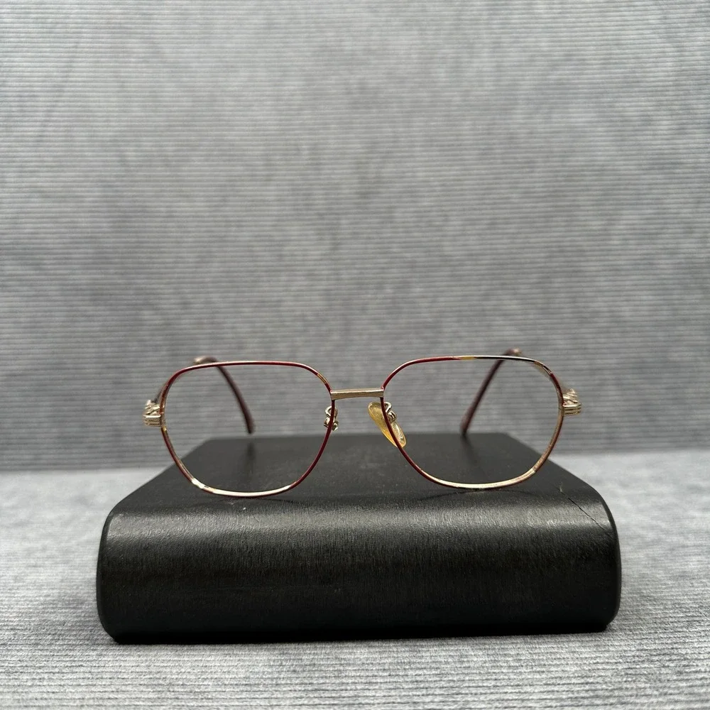 18KGP Red Enamel Geometric Aviator Y2k Eyeglass Frames Clarte 803 52-14-135